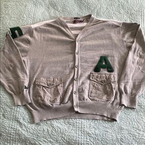 Green and Gray Cardigan Sweater with Textured Fabric